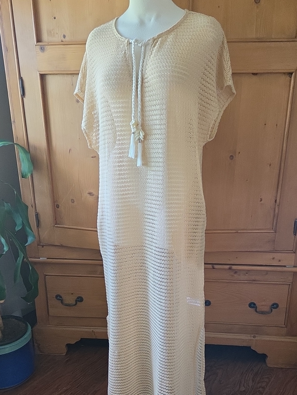 Haute Hippie Crochet Cover Up Maxi Dress Tan Size M